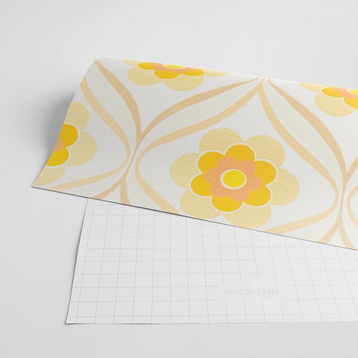 Vintage 70s Yellow Floral Pattern Wrapping Paper Gallery Image 2