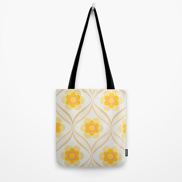 Vintage 70s Yellow Floral Pattern Tote Bag Gallery Image 2