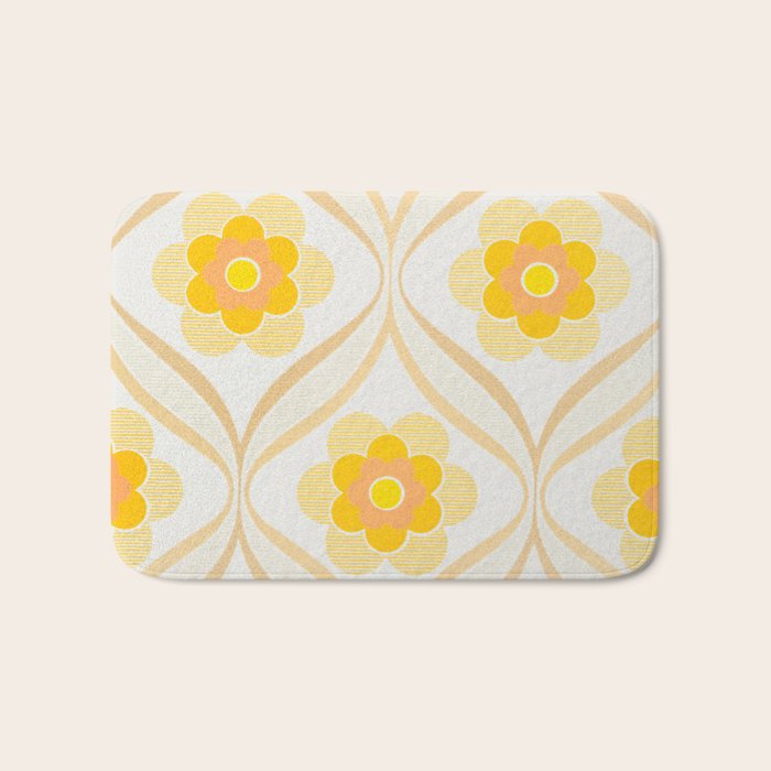Vintage 70s Yellow Floral Pattern Bath Mat Gallery Image 1