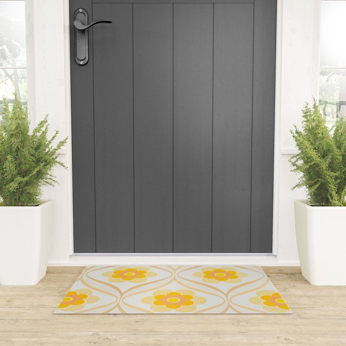 Vintage 70s Yellow Floral Pattern Welcome Mat Gallery Image 3