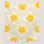 Vintage 70s Yellow Floral Pattern Wall Tapestry Gallery Image 4