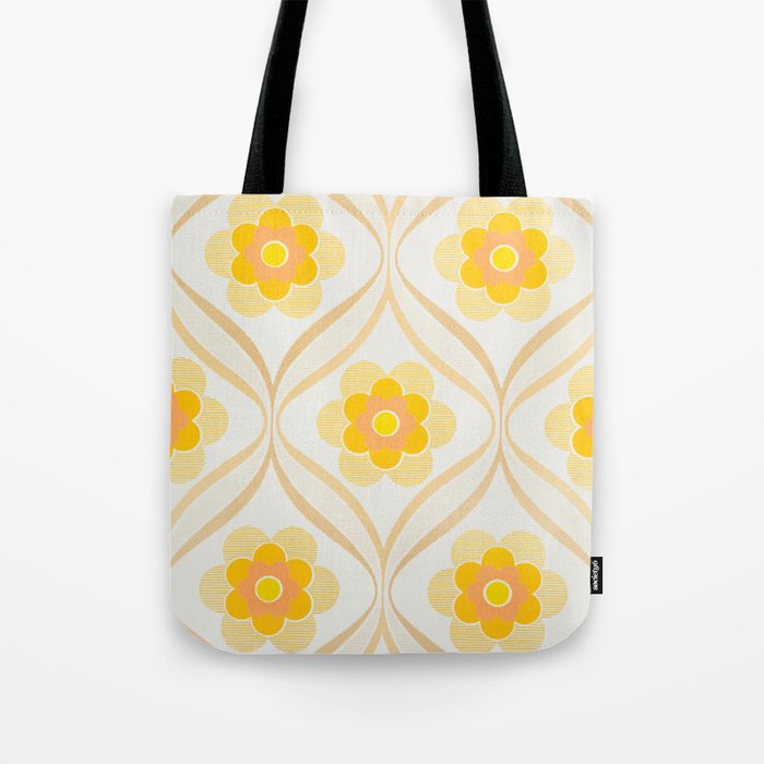 Vintage 70s Yellow Floral Pattern Tote Bag Gallery Image 1