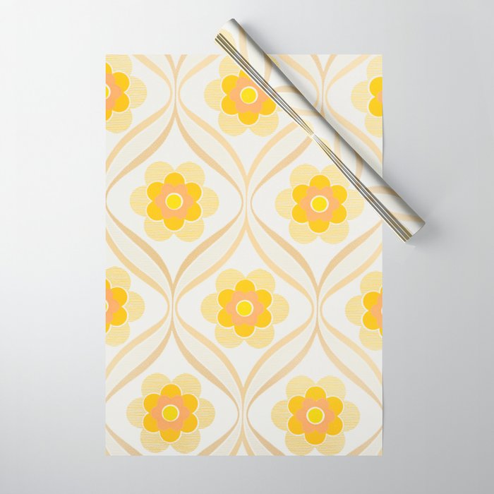 Vintage 70s Yellow Floral Pattern Wrapping Paper Gallery Image 1