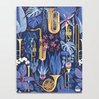 Music to my eyes // oxford navy blue background gold textured musical instruments blue indoor plants coral music notes Notebook Gallery Image 4