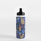 Music to my eyes // oxford navy blue background gold textured musical instruments blue indoor plants coral music notes Water Bottle Gallery Image 2