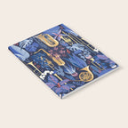 Music to my eyes // oxford navy blue background gold textured musical instruments blue indoor plants coral music notes Notebook Gallery Image 2