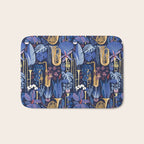 Music to my eyes // oxford navy blue background gold textured musical instruments blue indoor plants coral music notes Bath Mat Gallery Image 1