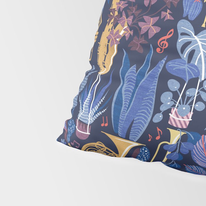 Music to my eyes // oxford navy blue background gold textured musical instruments blue indoor plants coral music notes Pillow Sham Gallery Image 4