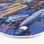 Music to my eyes // oxford navy blue background gold textured musical instruments blue indoor plants coral music notes Bath Mat Gallery Image 3