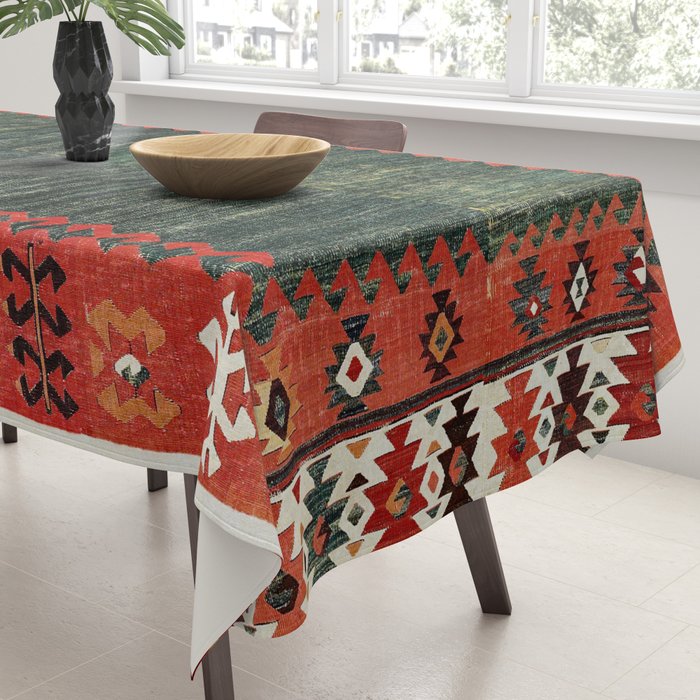 Cappadocian Central  Anatolian Antique Turkish Kilim Print Tablecloth Gallery Image 3