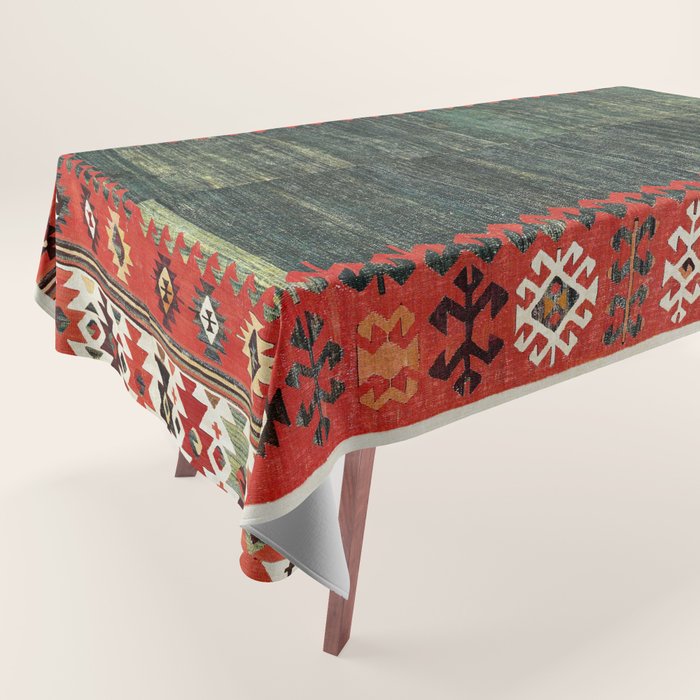 Cappadocian Central  Anatolian Antique Turkish Kilim Print Tablecloth Gallery Image 1