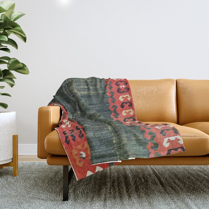 Cappadocian Central  Anatolian Antique Turkish Kilim Print Throw Blanket Gallery Image 1