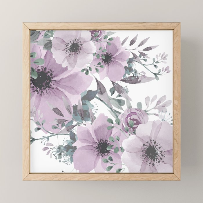 Floral Watercolor, Purple and Gray Mini Art Print Gallery Image 1