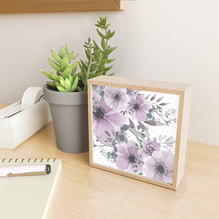 Floral Watercolor, Purple and Gray Mini Art Print Gallery Image 2
