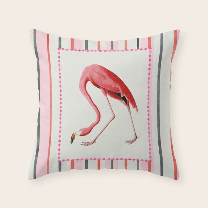 Stripey Pink Flamingo Throw Pillow Gallery Image 1
