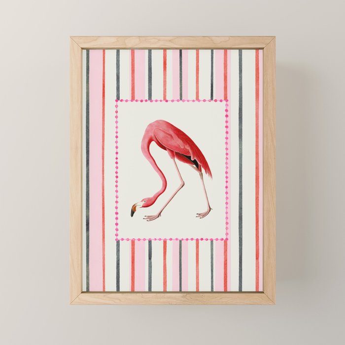 Stripey Pink Flamingo Mini Art Print Gallery Image 1