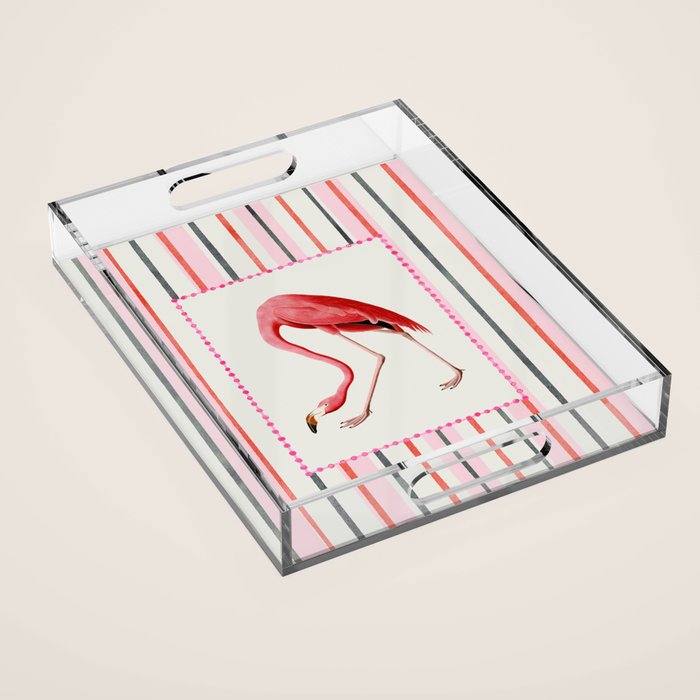 Stripey Pink Flamingo Acrylic Tray Gallery Image 1