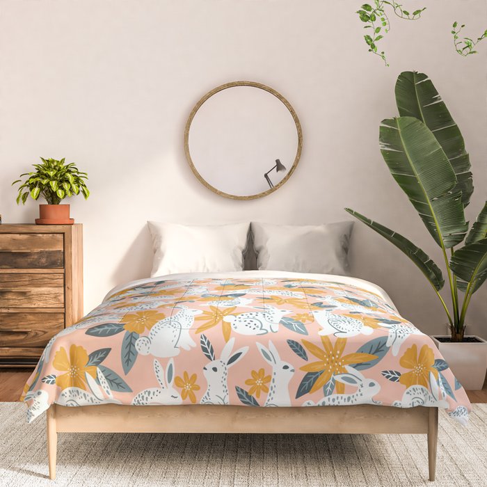 Bunnies & Blooms â Teal & Blush Comforter Gallery Image 3