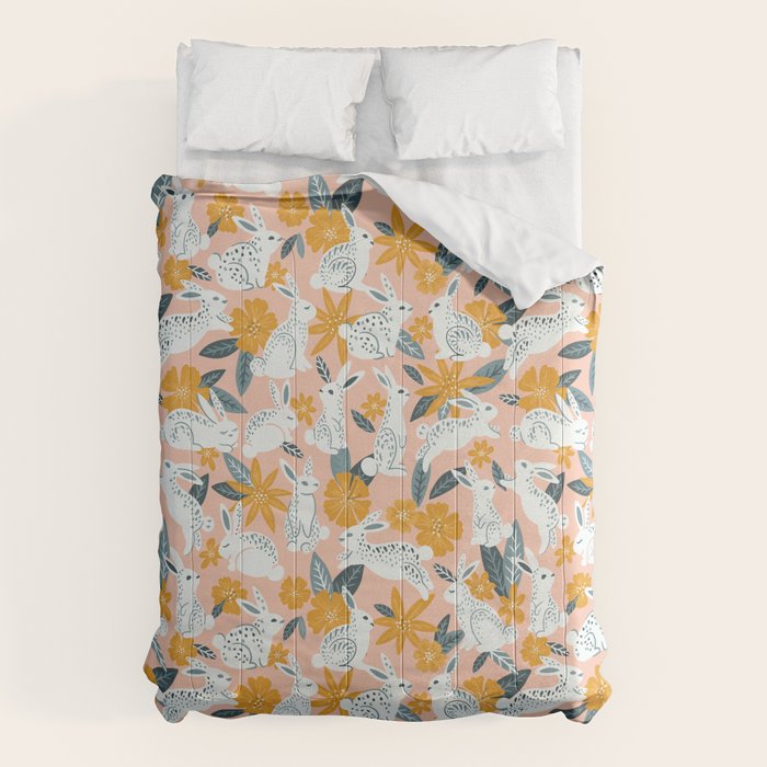 Bunnies & Blooms â Teal & Blush Comforter Gallery Image 1