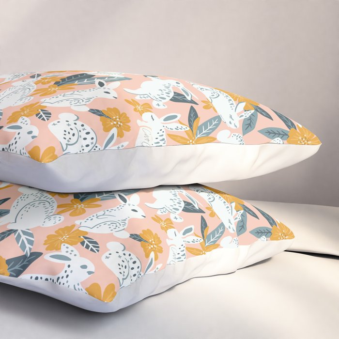 Bunnies & Blooms - Teal & Blush Pillow Sham Gallery Image 3
