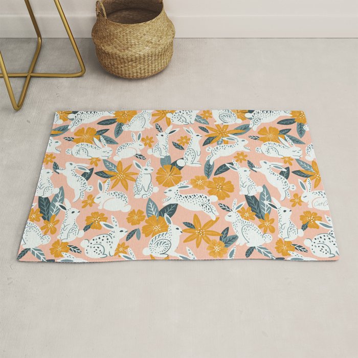 Bunnies & Blooms - Teal & Blush Rug Gallery Image 1
