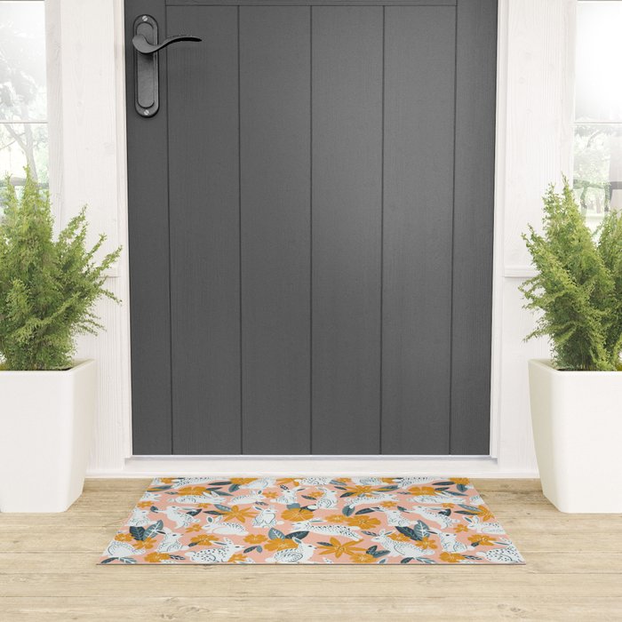 Bunnies & Blooms - Teal & Blush Welcome Mat Gallery Image 3