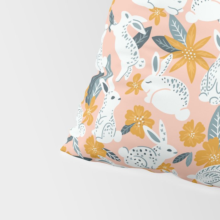 Bunnies & Blooms - Teal & Blush Pillow Sham Gallery Image 4