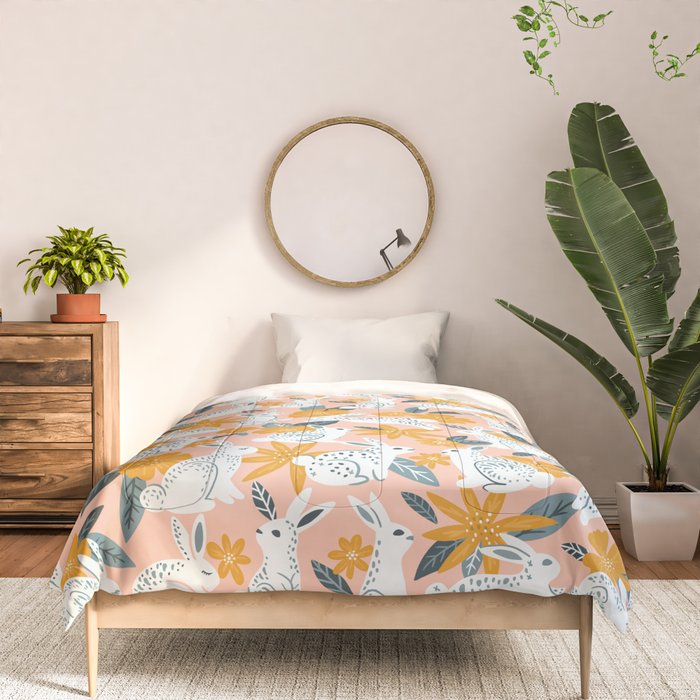 Bunnies & Blooms â Teal & Blush Comforter Gallery Image 3