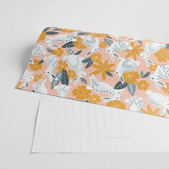 Bunnies & Blooms - Teal & Blush Wrapping Paper Gallery Image 2