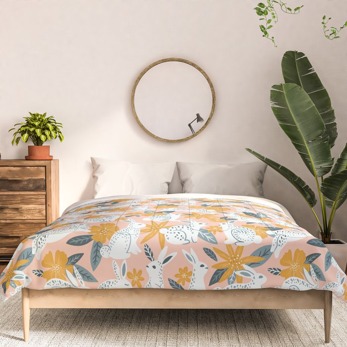 Bunnies & Blooms â Teal & Blush Comforter Gallery Image 3