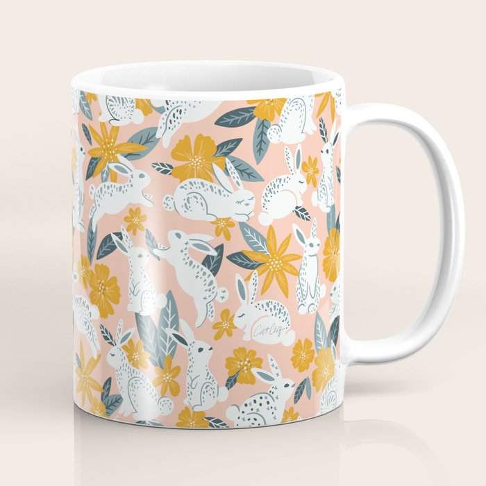 Bunnies & Blooms - Teal & Blush Coffee Mug Gallery Image 1