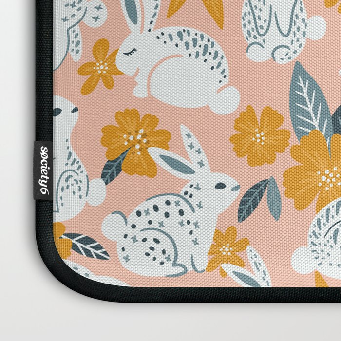 Bunnies & Blooms - Teal & Blush Laptop Sleeve Gallery Image 3