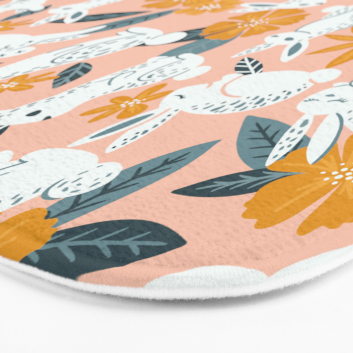 Bunnies & Blooms - Teal & Blush Bath Mat Gallery Image 3