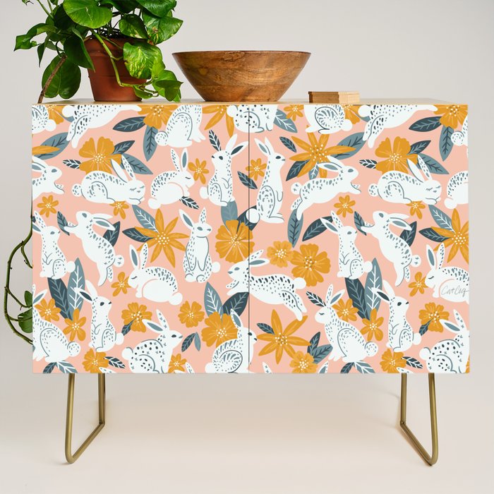 Bunnies & Blooms - Teal & Blush Credenza Gallery Image 1