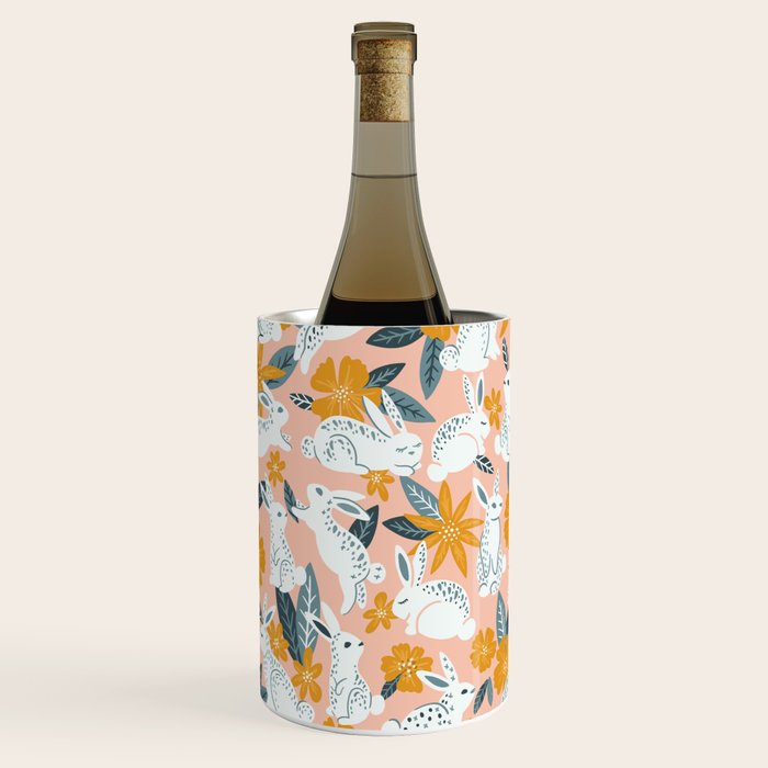 Bunnies & Blooms - Teal & Blush Wine Chiller Gallery Image 2