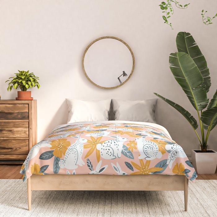 Bunnies & Blooms â Teal & Blush Comforter Gallery Image 3