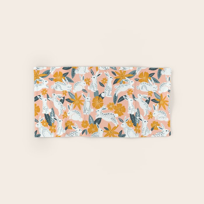 Bunnies & Blooms - Teal & Blush Hand & Bath Towel Gallery Image 1