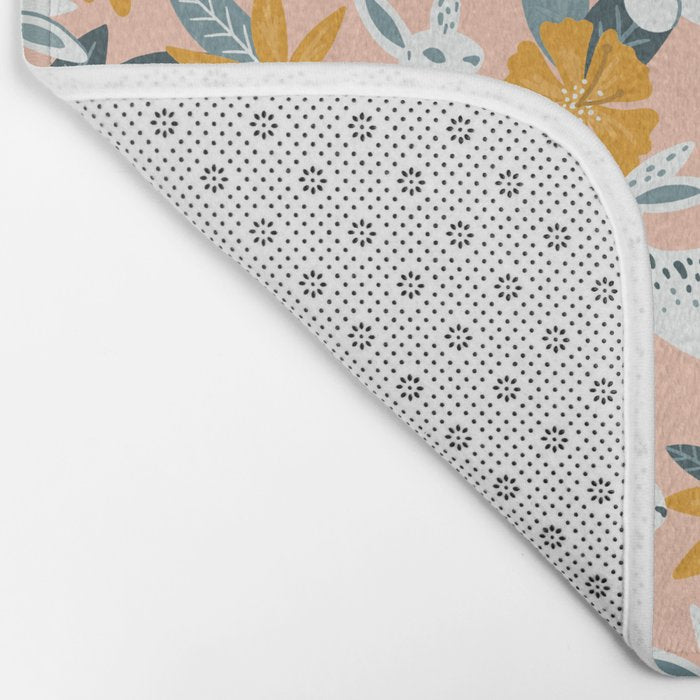 Bunnies & Blooms - Teal & Blush Bath Mat Gallery Image 2