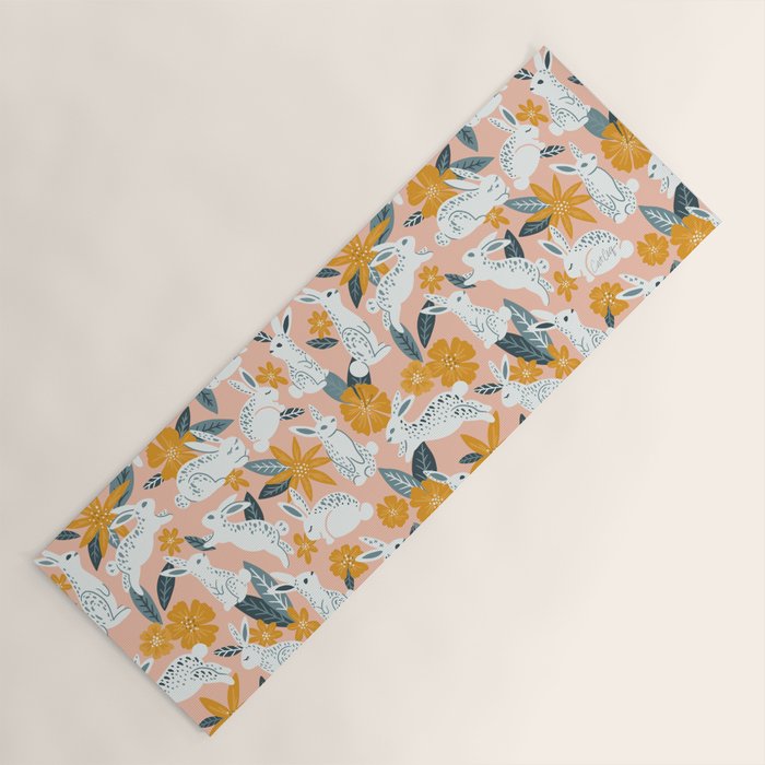 Bunnies & Blooms - Teal & Blush Yoga Mat Gallery Image 1