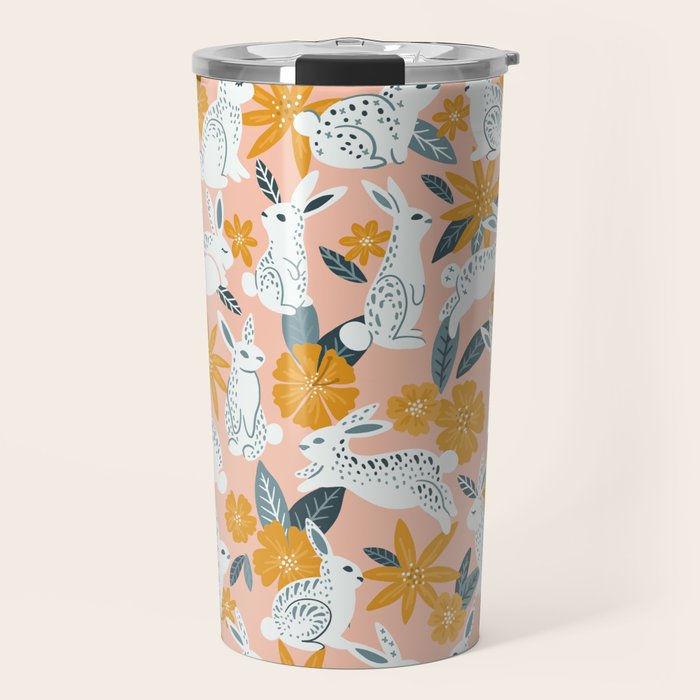 Bunnies & Blooms - Teal & Blush Travel Mug Gallery Image 1