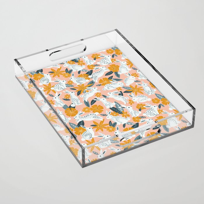 Bunnies & Blooms - Teal & Blush Acrylic Tray Gallery Image 1
