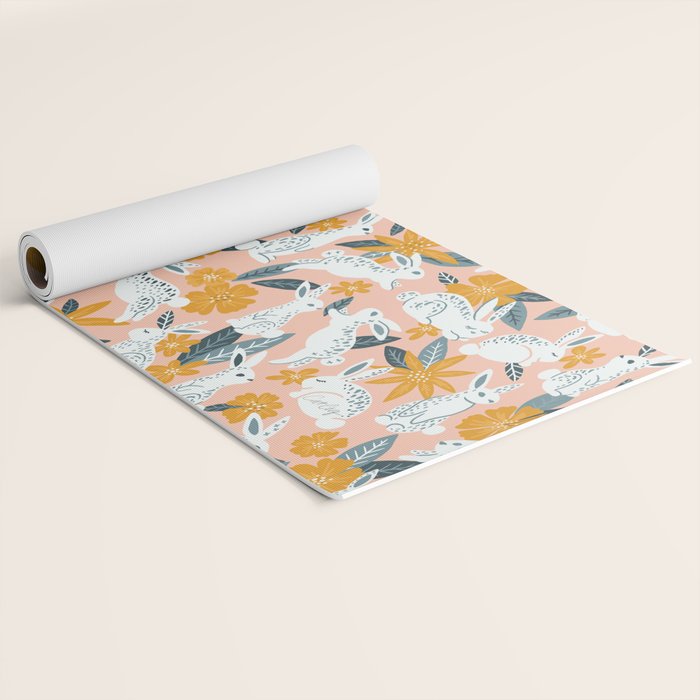 Bunnies & Blooms - Teal & Blush Yoga Mat Gallery Image 2