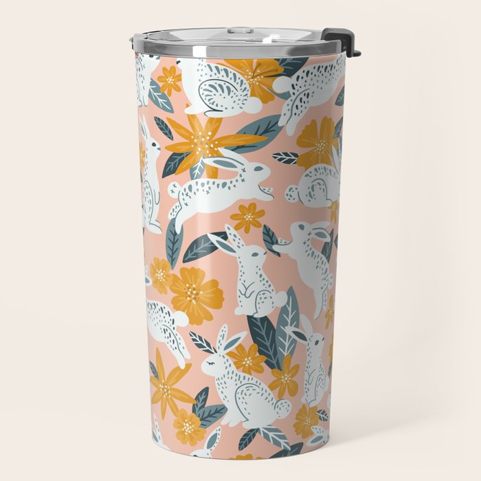 Bunnies & Blooms - Teal & Blush Travel Mug Gallery Image 2