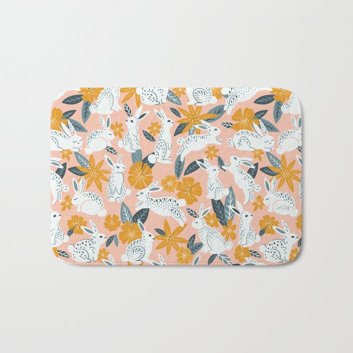 Bunnies & Blooms - Teal & Blush Bath Mat Gallery Image 1