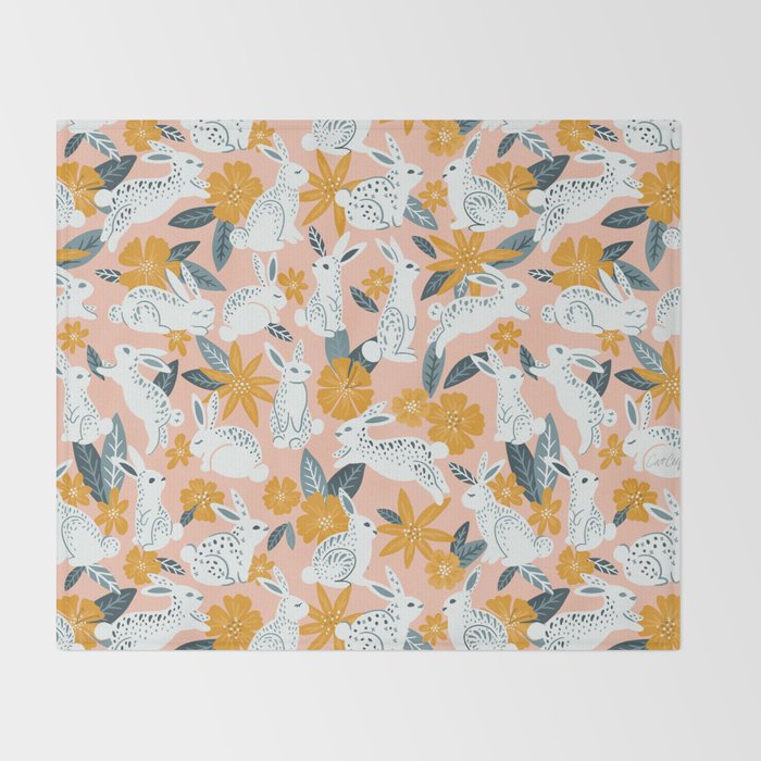 Bunnies & Blooms - Teal & Blush Throw Blanket Gallery Image 2