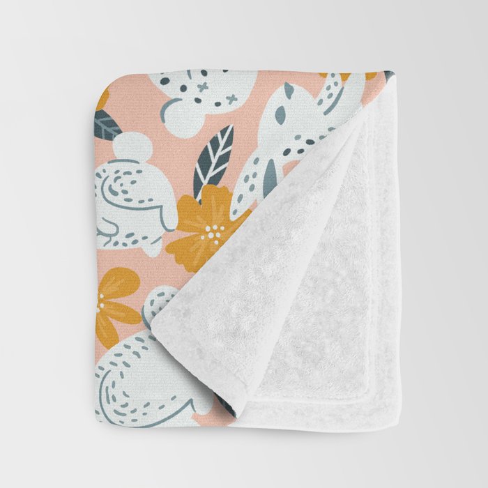 Bunnies & Blooms - Teal & Blush Throw Blanket Gallery Image 3