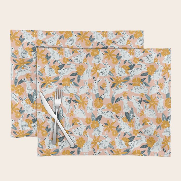 Bunnies & Blooms - Teal & Blush Placemat Gallery Image 1
