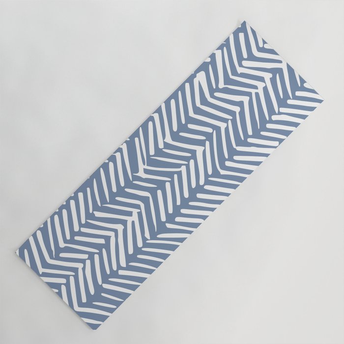 Abstract Herringbone Pattern, Rustic, Blue and White Yoga Mat Gallery Image 1