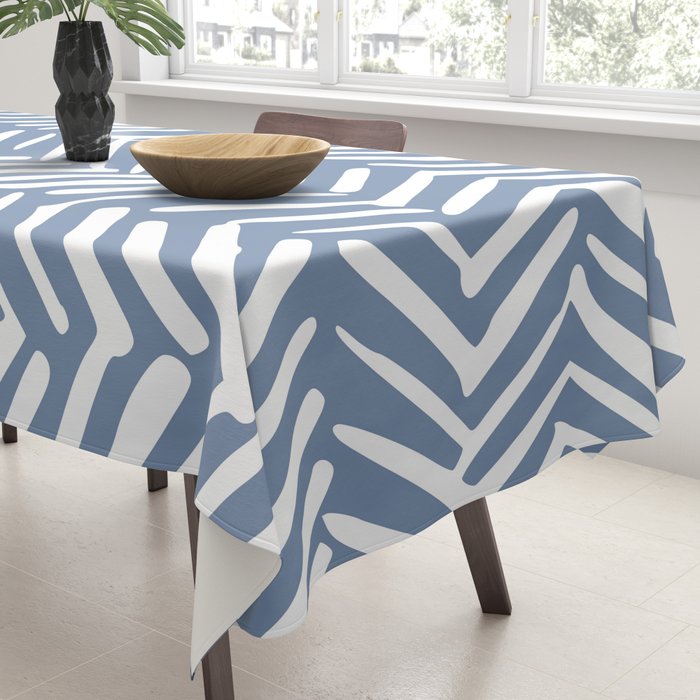 Abstract Herringbone Pattern, Rustic, Blue and White Tablecloth Gallery Image 3