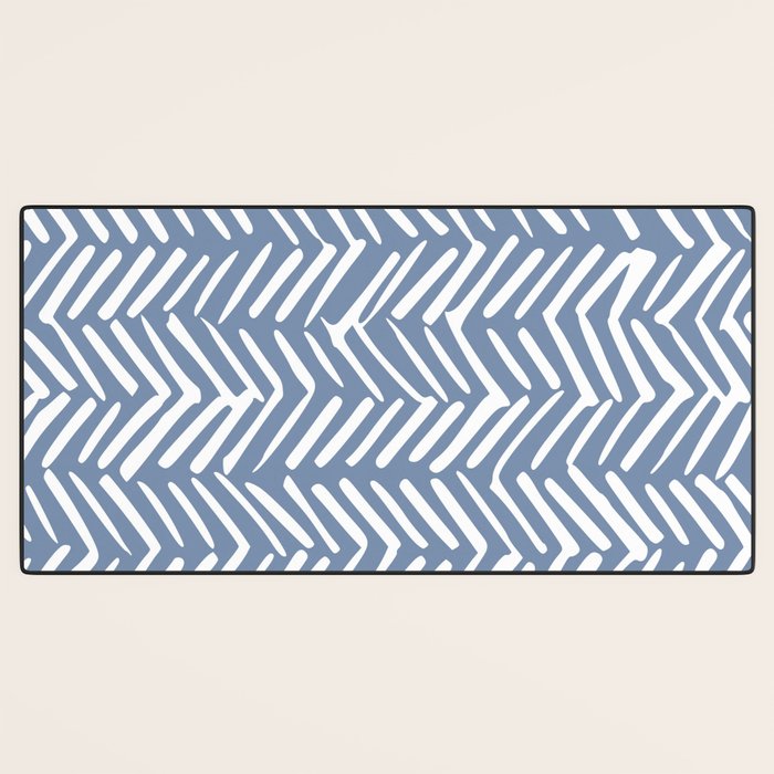 Abstract Herringbone Pattern, Rustic, Blue and White Desk Mat Gallery Image 3